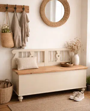 Upcycling Bank, Upcycling Truhenbank, Holzbank, Truhenbank, Sitzbank mit Truhe, Vintage Holzbank, Shabby Chic, chary chic, Kematen am Innbach, Österreich, Shabby Chic Möbel, Vintage Möbel, Möbel Unika, Tischlerarbeit, Handgemachte Möbel